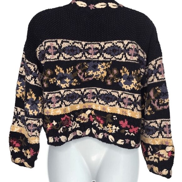 Jennifer Reed hand knitted navy & floral boxy sweater size small petite - Picture 5 of 10